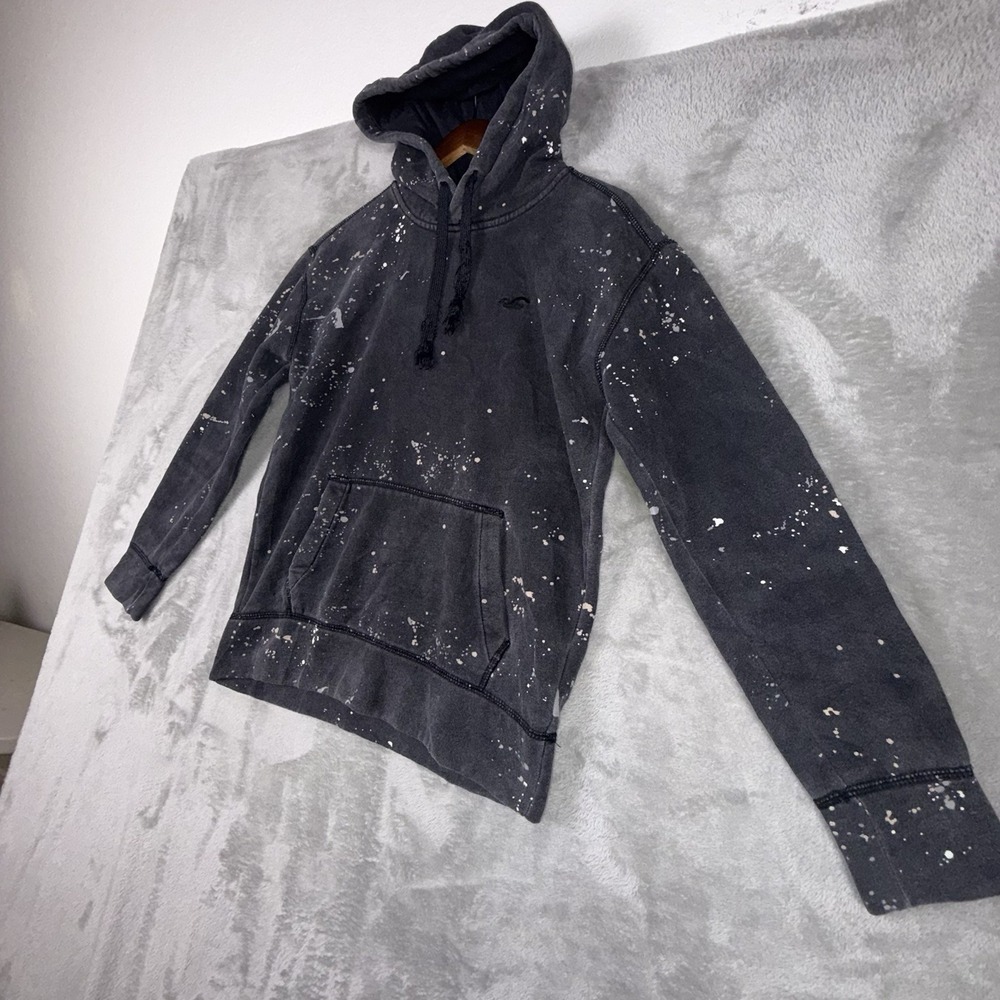 Holister Hoodie Size Men's XS Distressed Black Paint Shop Splatter - Picture 3 of 14